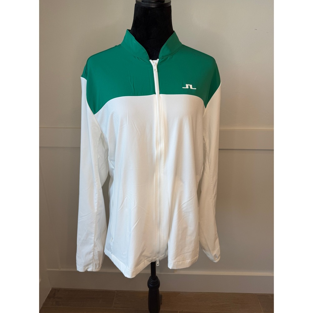 J.Lindeberg Mens XL Green White Colorblock Full Zip Golf Jacket Bridge Logo - Picture 2 of 8